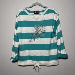 Christine Alexander Rhinestone Bling Embellished Striped Nautical Sweater Medium